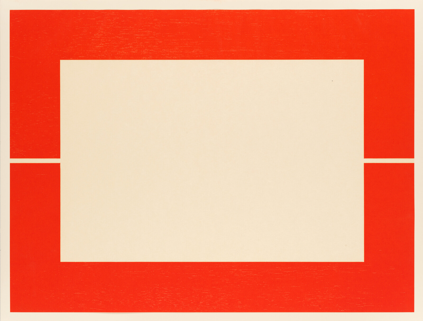 A large cream rectangle centered within a thick red rectangular frame with narrow side gaps.