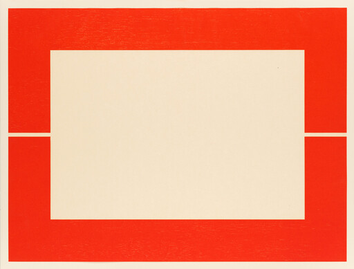 A large cream rectangle centered within a thick red rectangular frame with narrow side gaps.