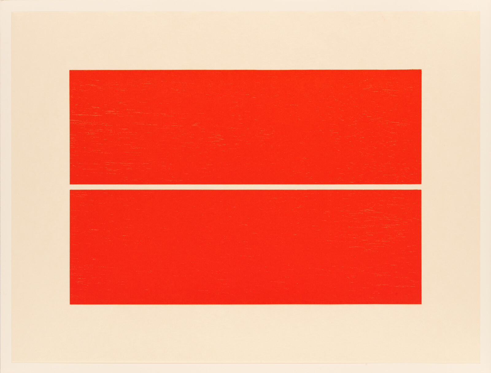Two wide red rectangles stacked with a thin cream gap on a pale background.