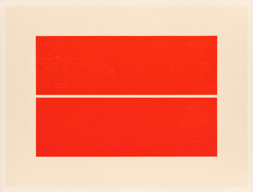 Two wide red rectangles stacked with a thin cream gap on a pale background.