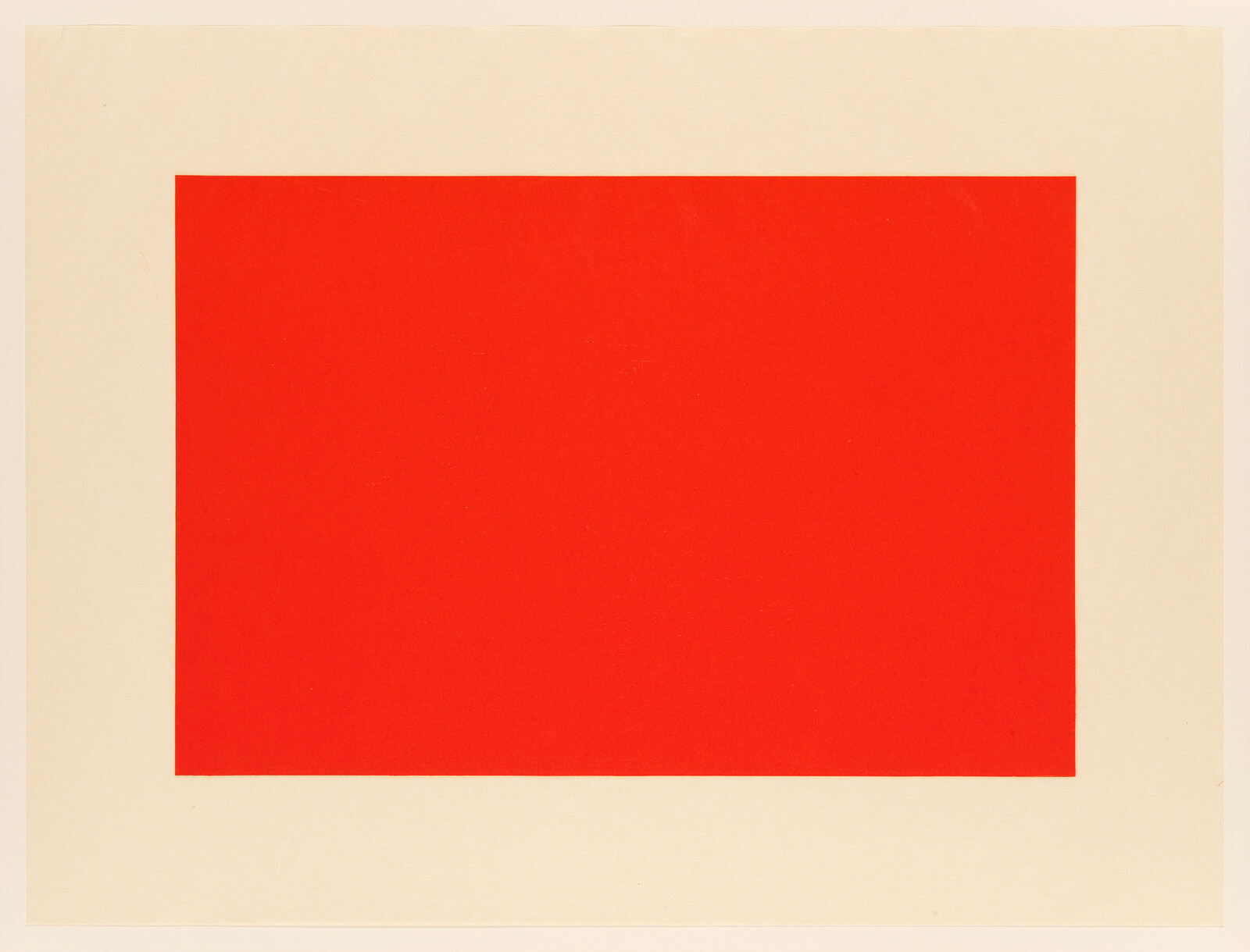 A large bright red rectangle centered on a cream-colored background with wide borders.