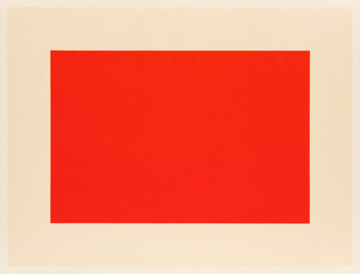 A large bright red rectangle centered on a cream-colored background with wide borders.