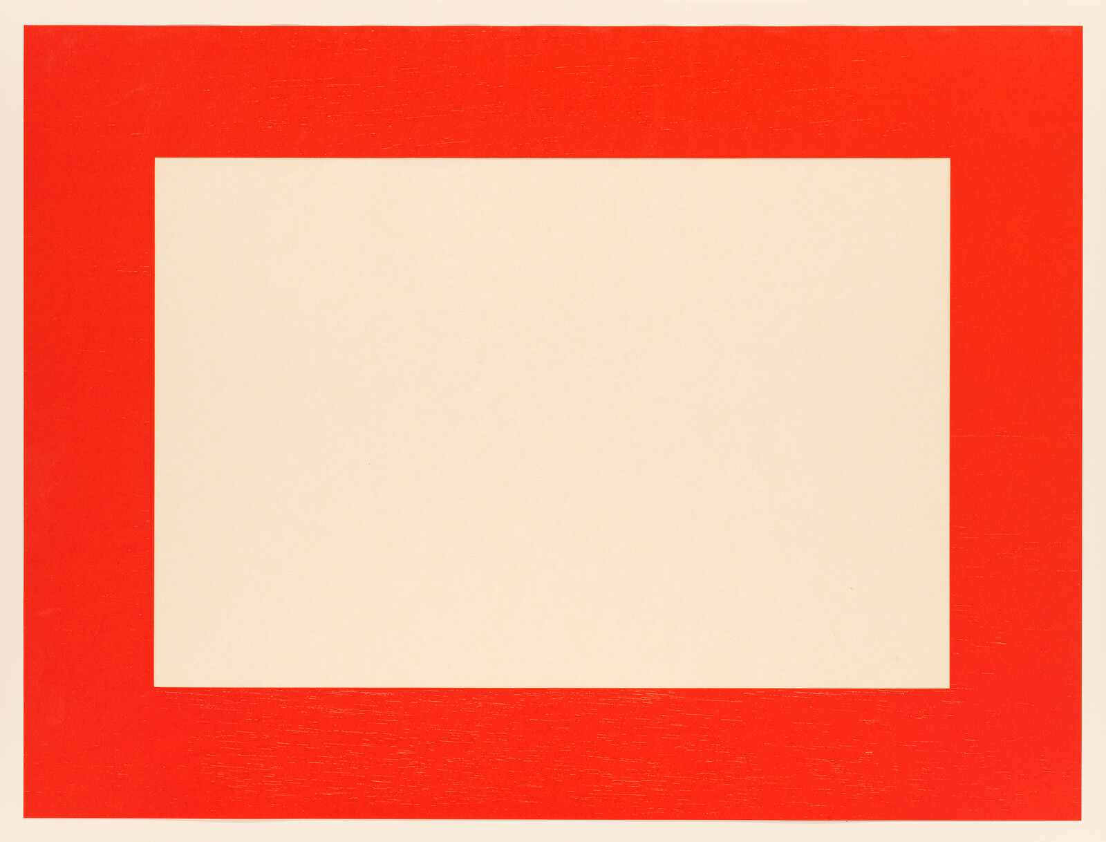 A wide red rectangular border frames a large blank beige center.