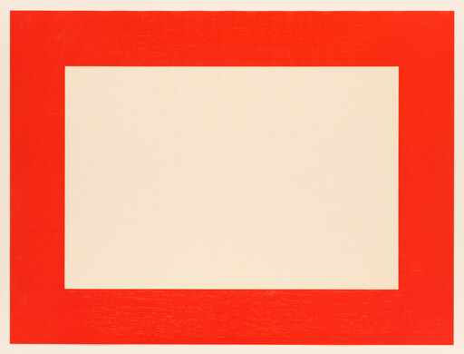 A wide red rectangular border frames a large blank beige center.