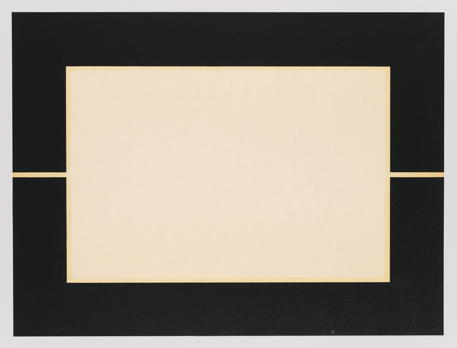 A large pale rectangle centered inside a wide black frame with narrow horizontal gaps at mid-sides.
