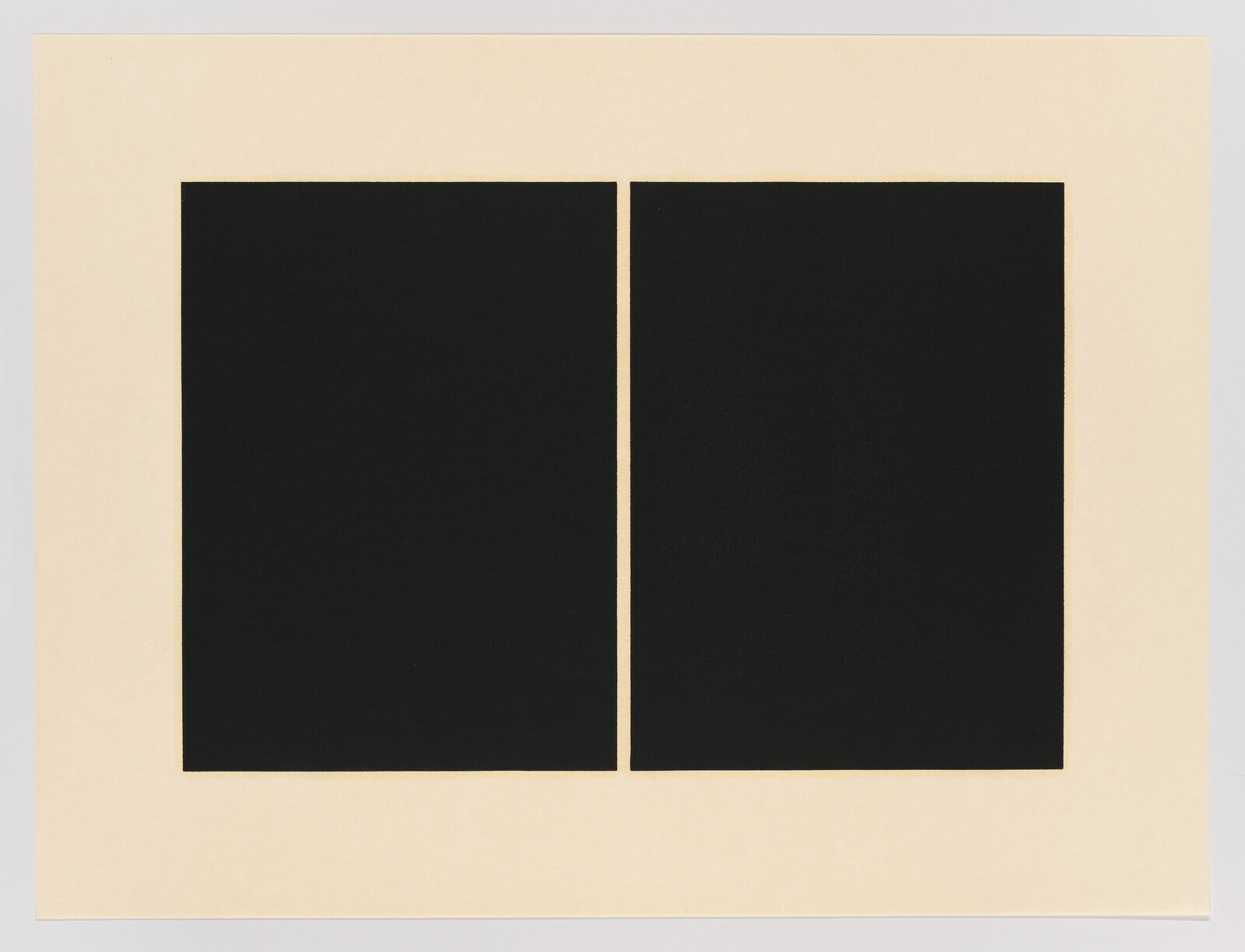 Two large black rectangular panels sit side by side on a beige background with a narrow gap.