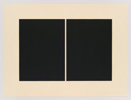 Two large black rectangular panels sit side by side on a beige background with a narrow gap.