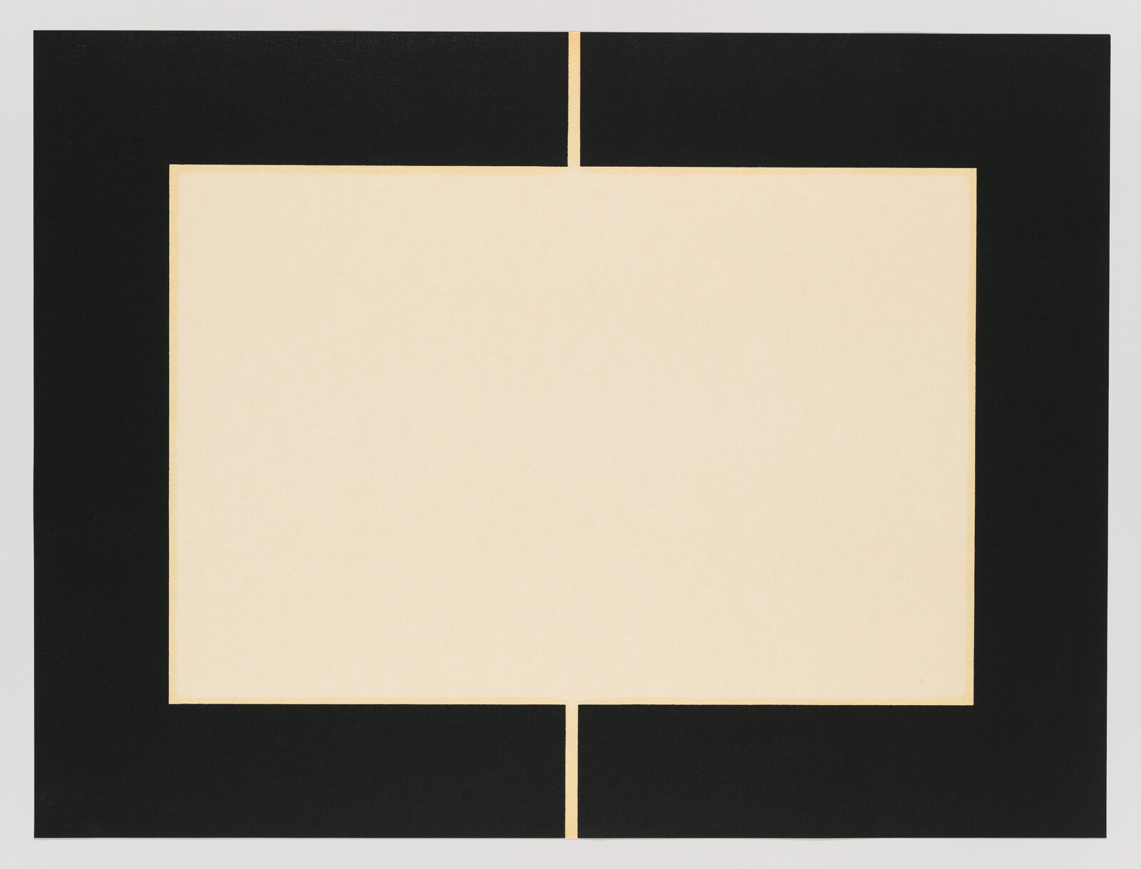 A large beige rectangle sits centered inside a thick black frame with narrow gold gaps.