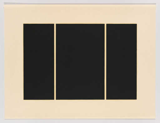 Three tall black rectangles are arranged side-by-side on a beige background.
