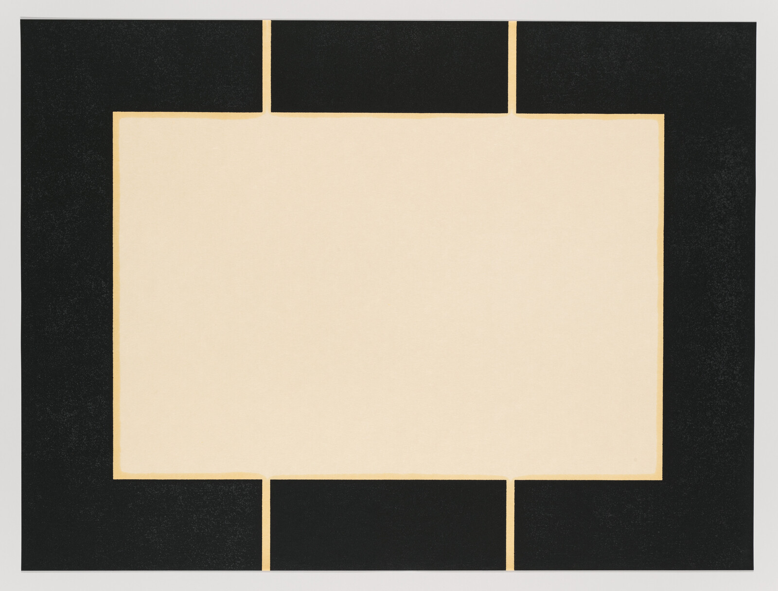A wide black frame surrounds a central beige rectangle with small vertical gaps at top and bottom.