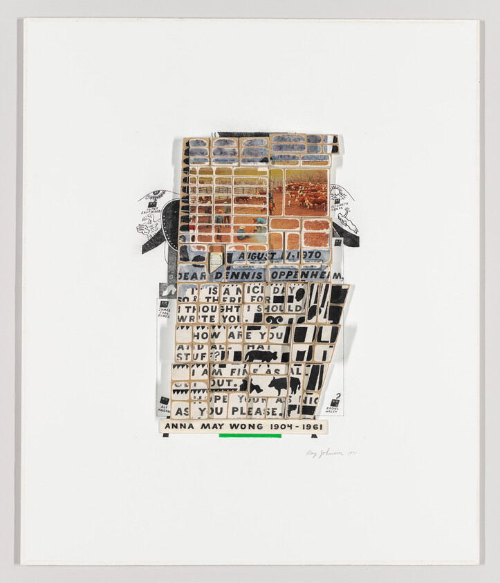 Collage portrait made of grid tiles with text and images, labeled Anna May Wong 1904–1961.