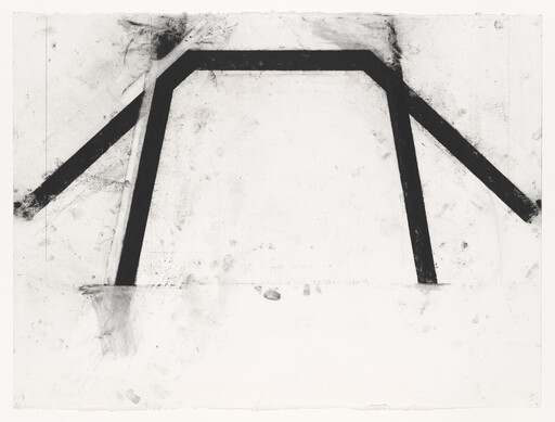 Thick black angular arch with two diagonal arms drawn on a smudged white background.