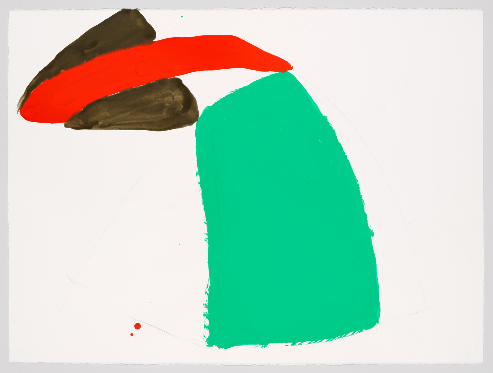 Large green shape with a brown and red curved stripe above it on a plain white background.