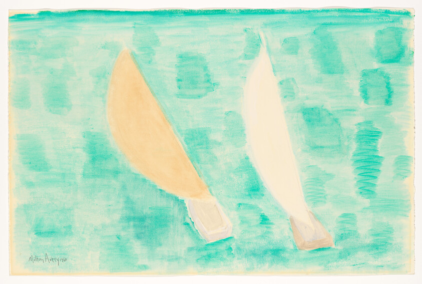 Two wooden oars with light reflections drifting on calm turquoise water.