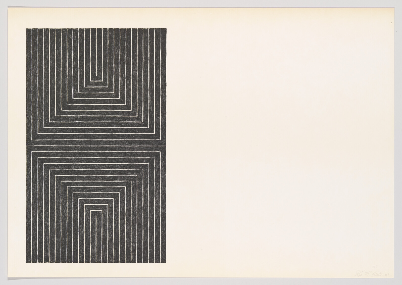 Two stacked black rectangular mazes formed by concentric lines occupy the left side of the page.