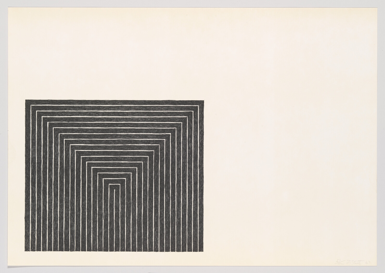 Black concentric rectangular lines form a nested pattern on the left side of a blank page.