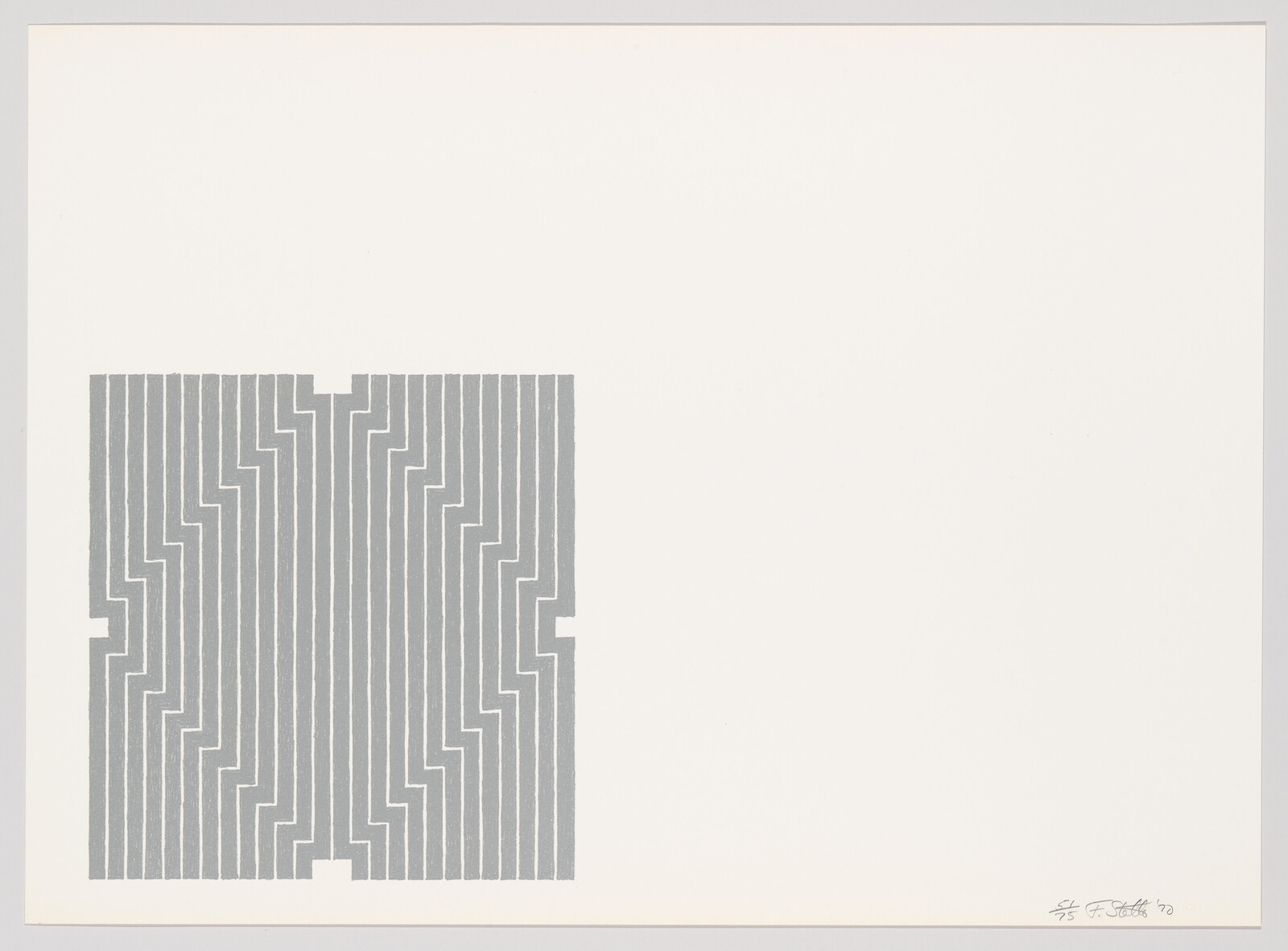 A gray stepped rectangular maze pattern sits left on a large white background.
