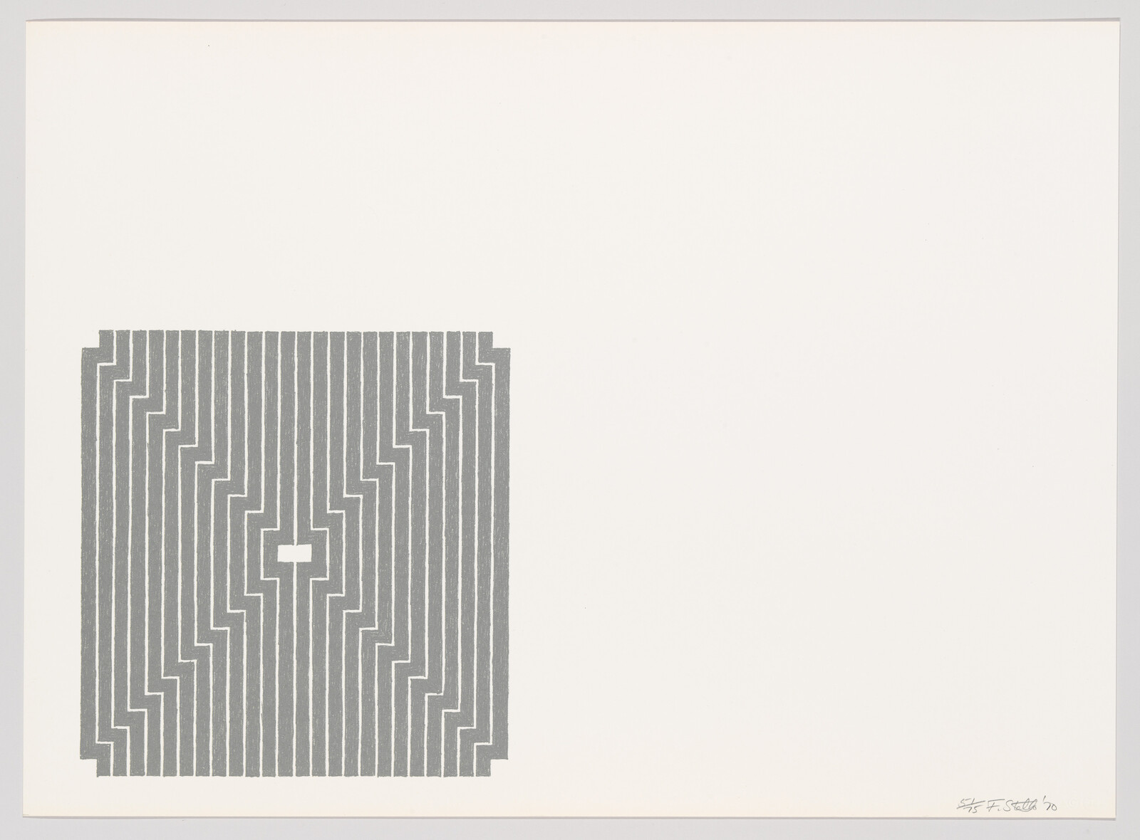 A gray stepped square of vertical lines sits on the lower left of a white sheet.