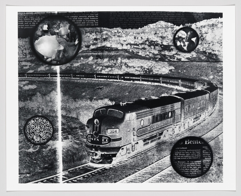 A Santa Fe locomotive numbered 304 travels around a curved track through hilly terrain.