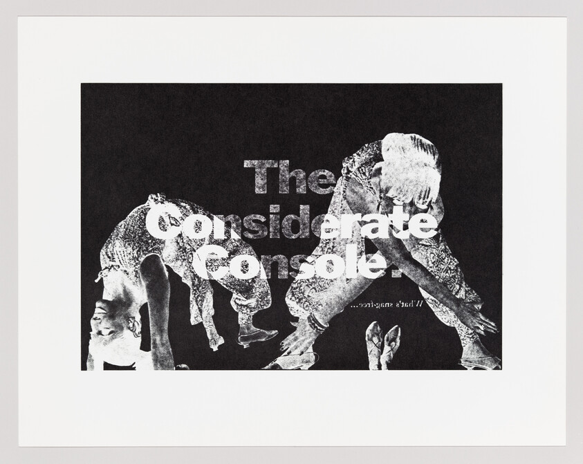 Two dancers bending and balancing across a dark background with the words "The Considerate Console" overlaid.
