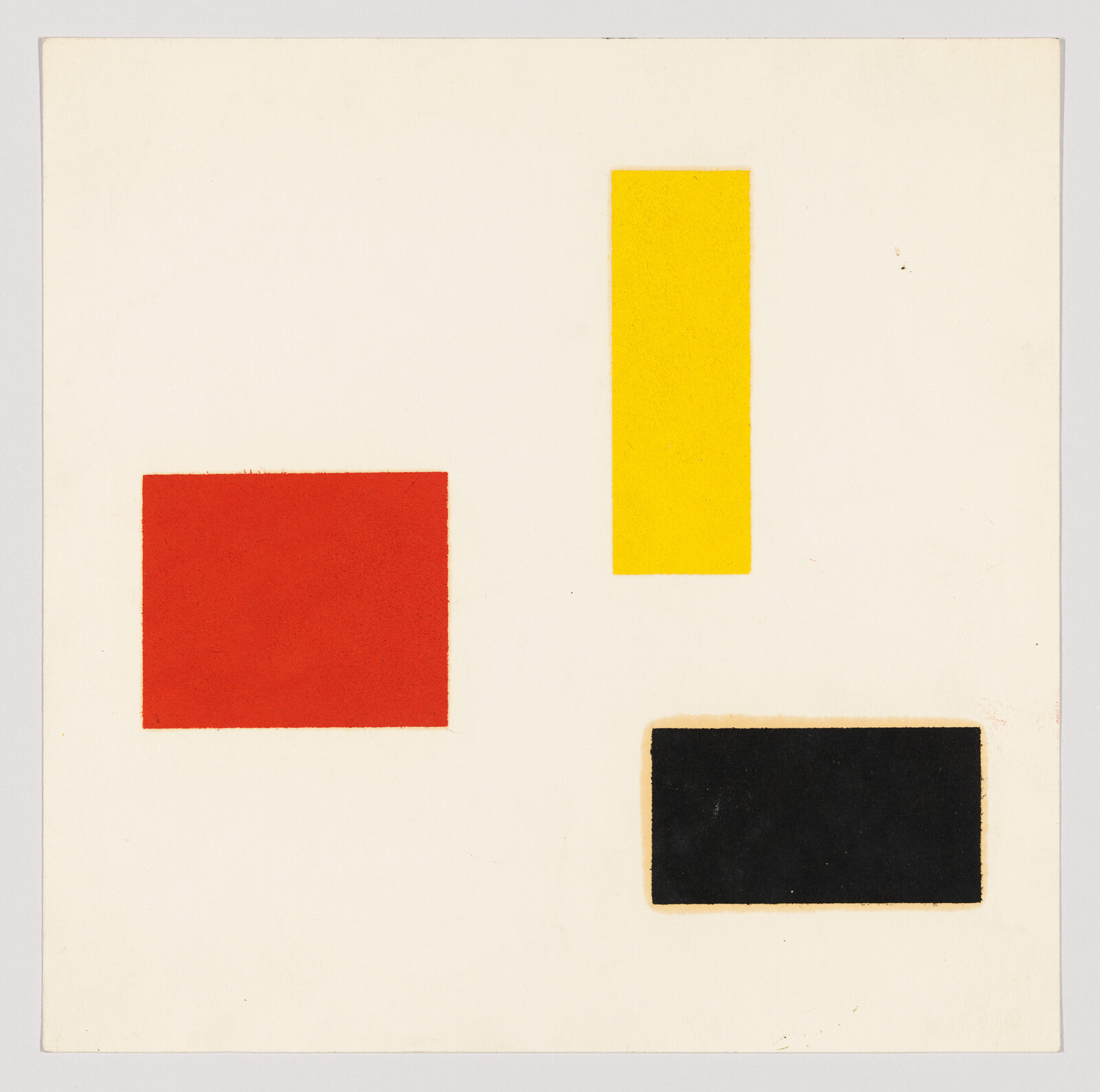 Three colored rectangles—a red square, a tall yellow rectangle, and a short black rectangle on a white background.