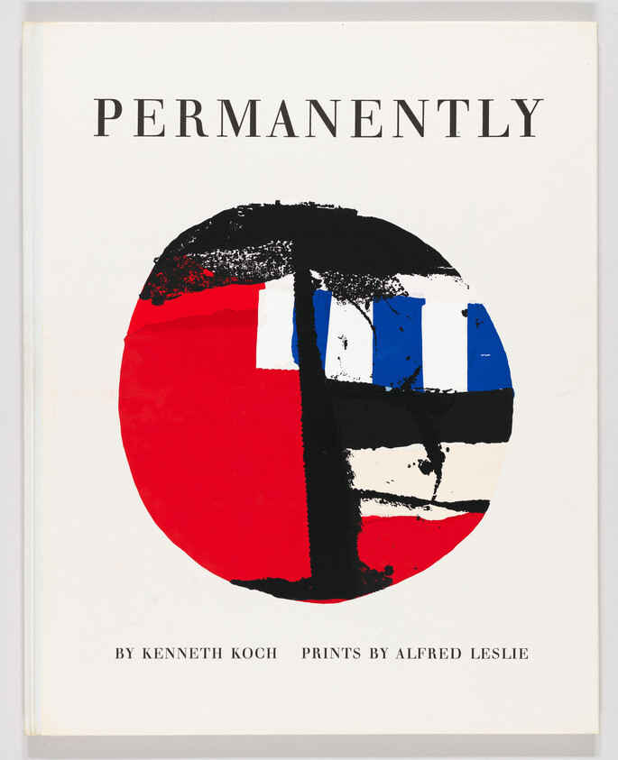 Book cover titled Permanently with abstract red, black, and blue circular graphic and small author text.