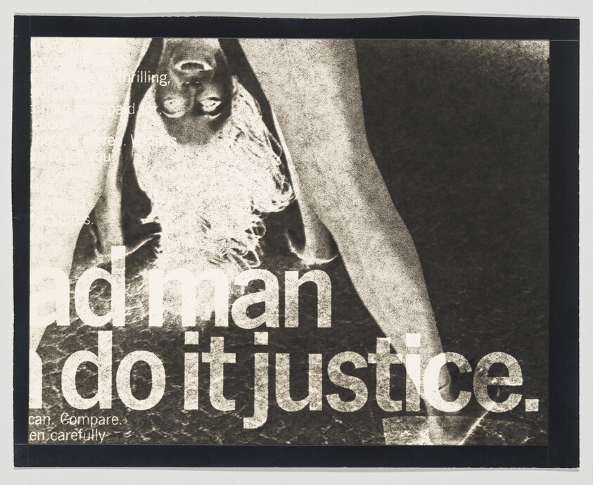 Upside-down figure with legs apart over large text reading "adman do it justice."