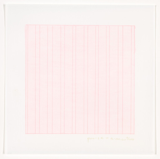 Centered pale pink vertical-lined square on white background resembling minimalist grid artwork.