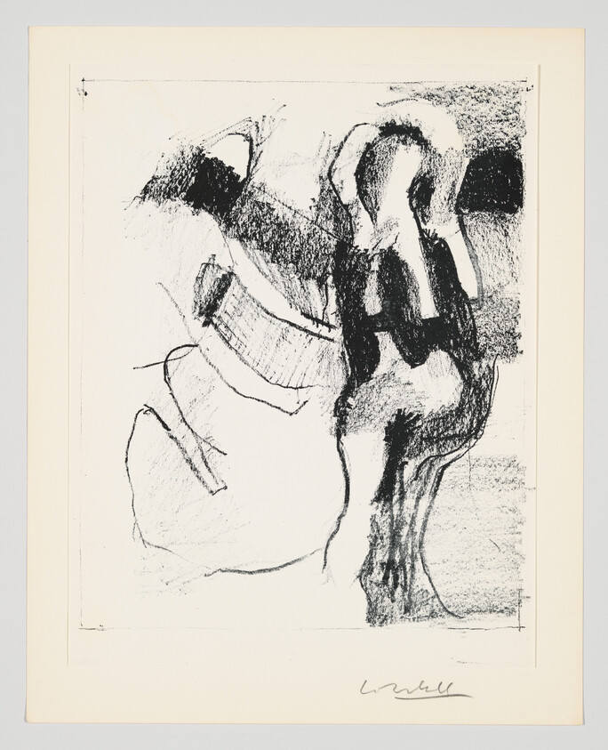 Abstract charcoal sketch showing two loosely drawn human figures, one facing away.