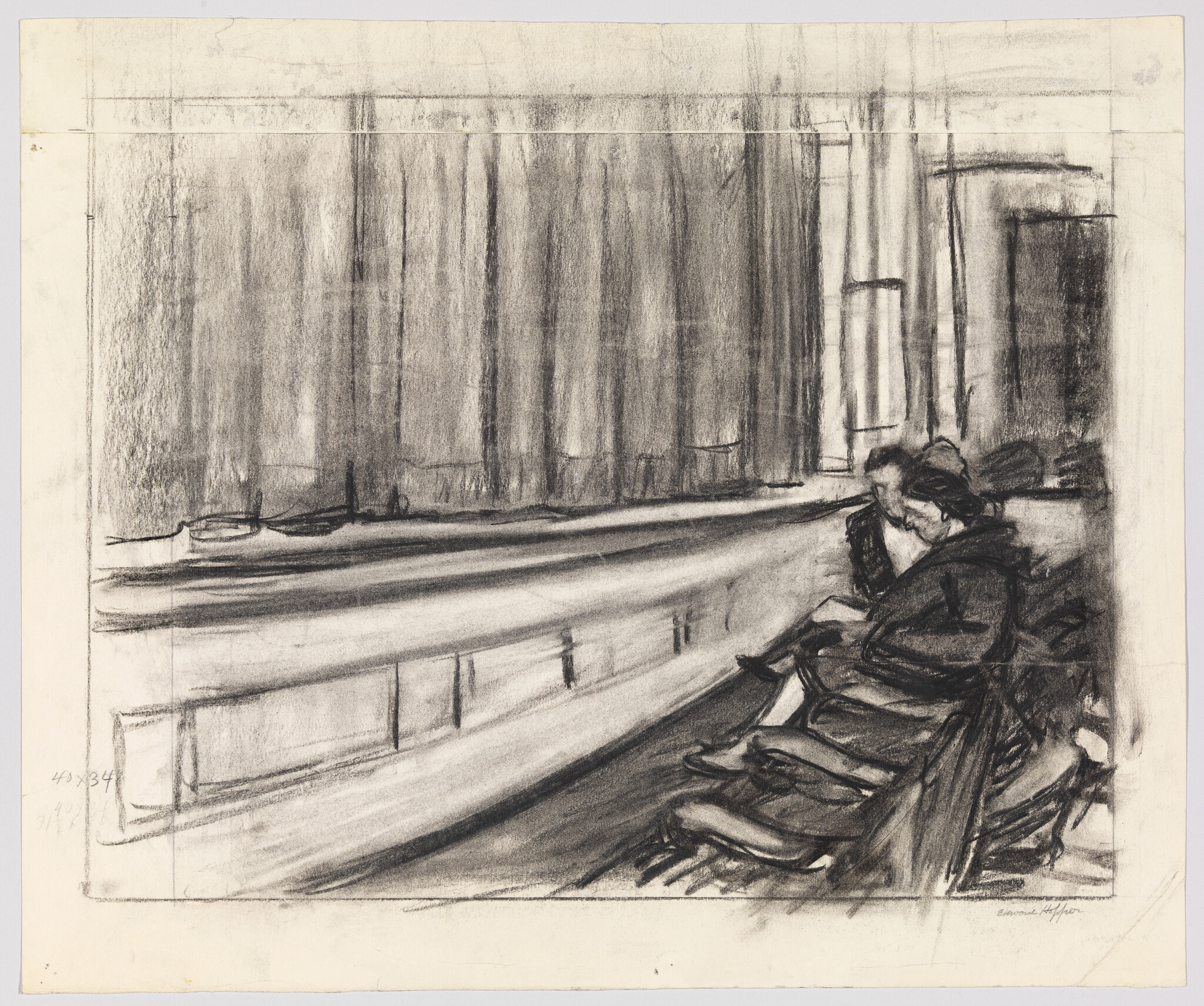 Two women sit together in theater seats watching a stage with drawn curtains.