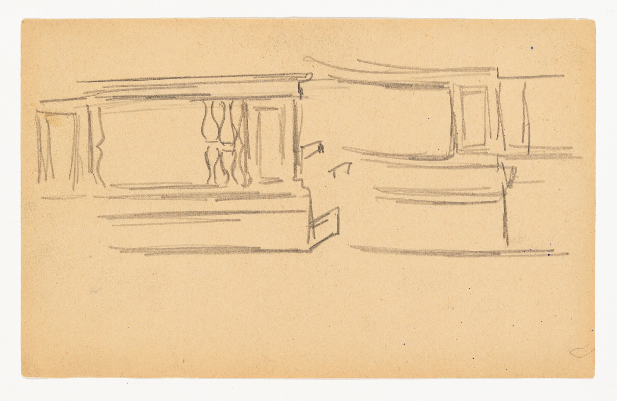 Pencil sketch showing two simple architectural moldings with decorative balusters and layered ledges.