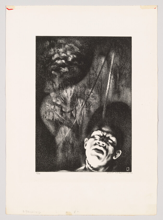 A man with a rope around his neck and a ghostly hanged figure looming behind him.