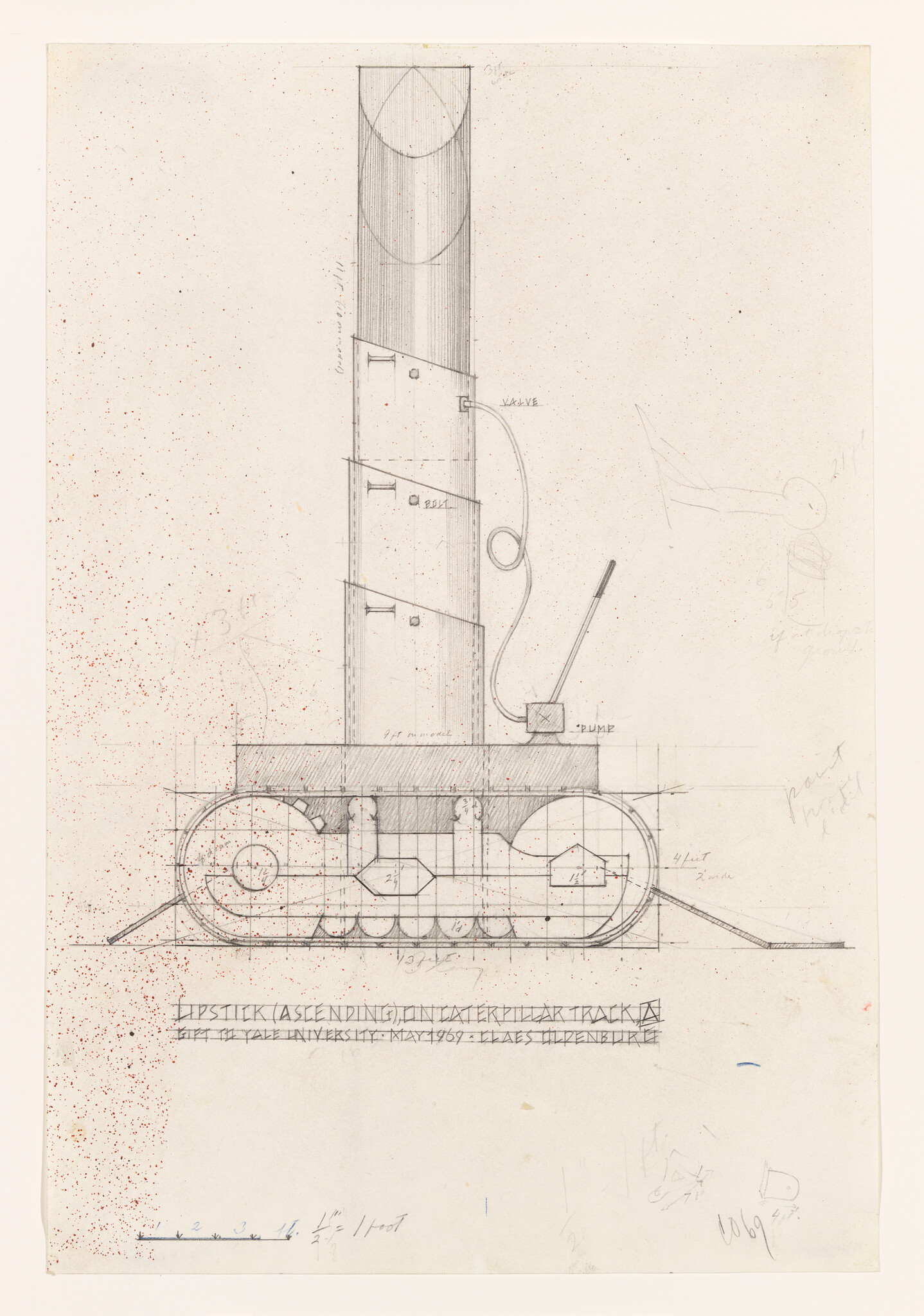 Technical drawing of a large lipstick on a caterpillar track, labeled "Lipstick (Ascending) on Caterpillar Tracks."