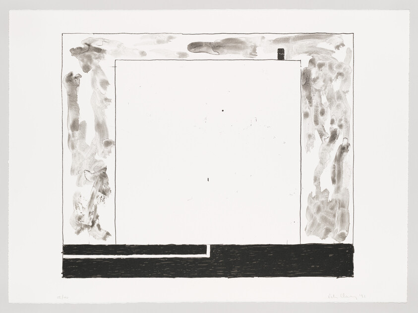 Large minimalist rectangular frame with gray textured sides and a solid black base.