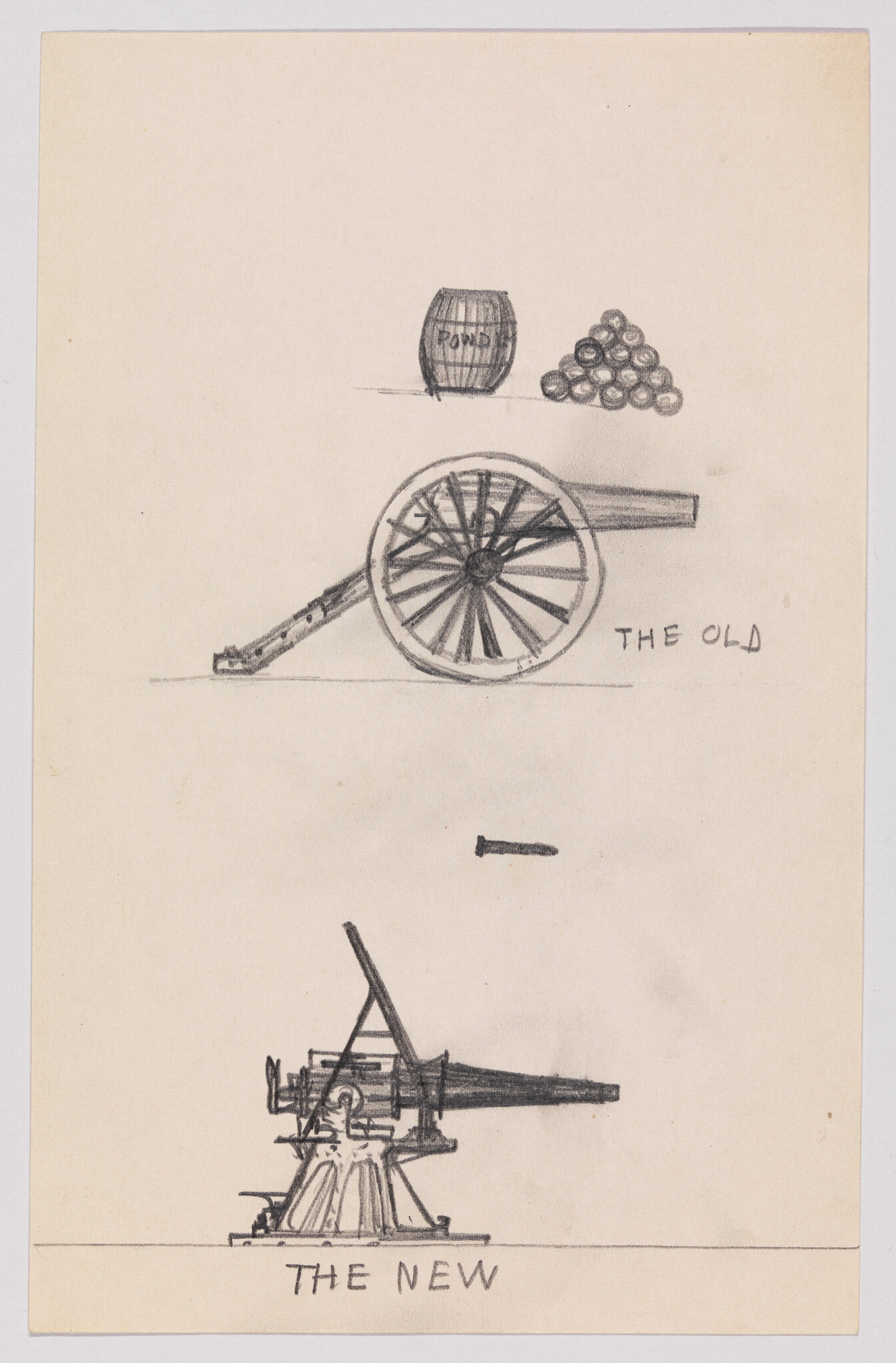 A sketch contrasts an old wooden-wheeled cannon with a newer mounted artillery piece.