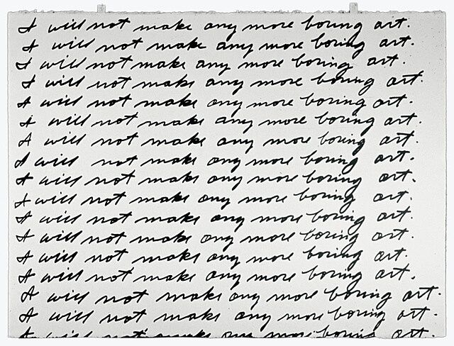 A close up a text artwork by John Baldessari.