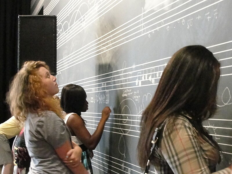Students at board help write song