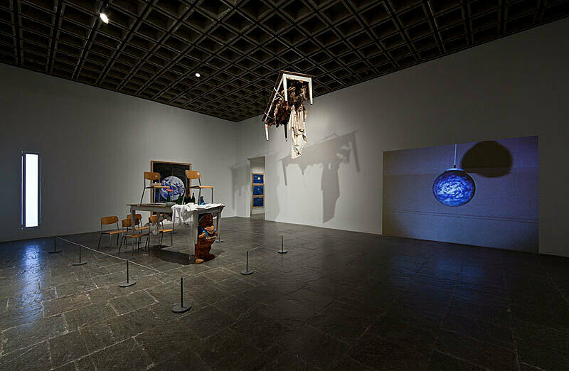 An installation view of artworks in a gallery.