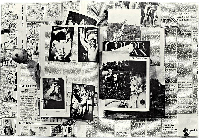 A photograph of newspaper clippings and photographs.