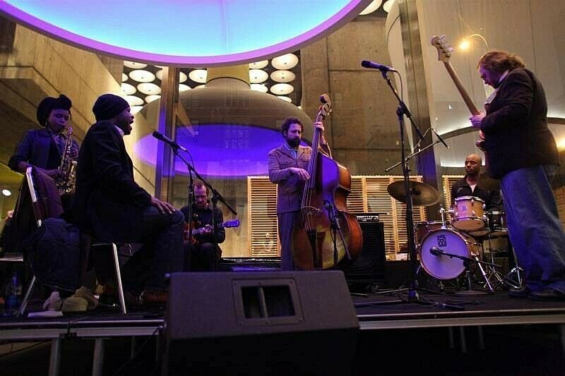 A photograph of a jazz band performing.