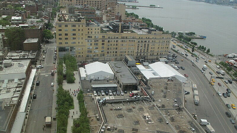 An aerial photo of the new Whitney Museum construction site.