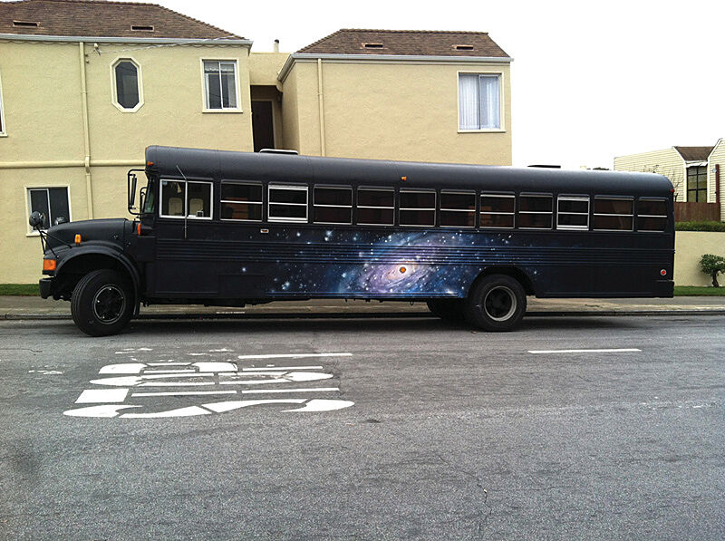 A black bus. 