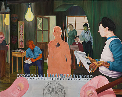Artwork by Nicole Eisenman depicting a drawing class. 