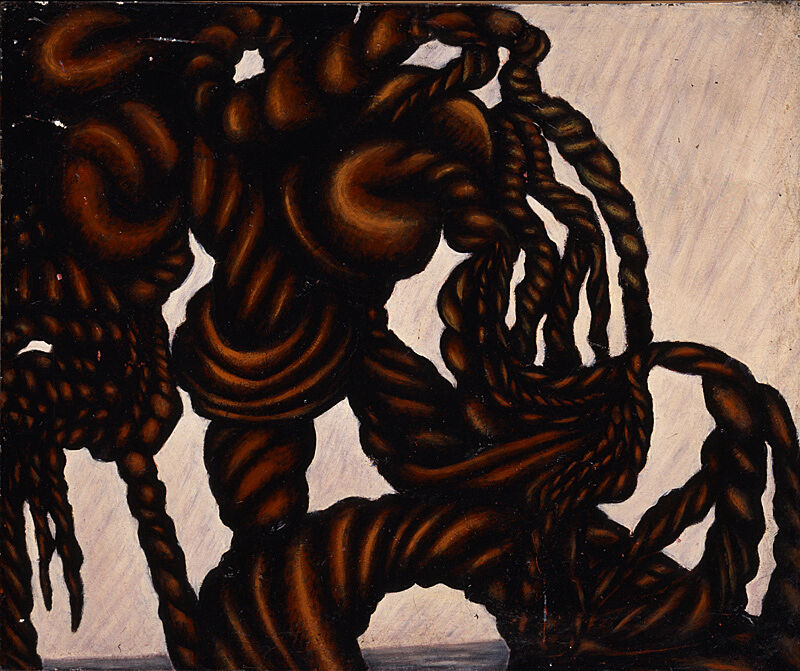 A painting of large mangled ropes.