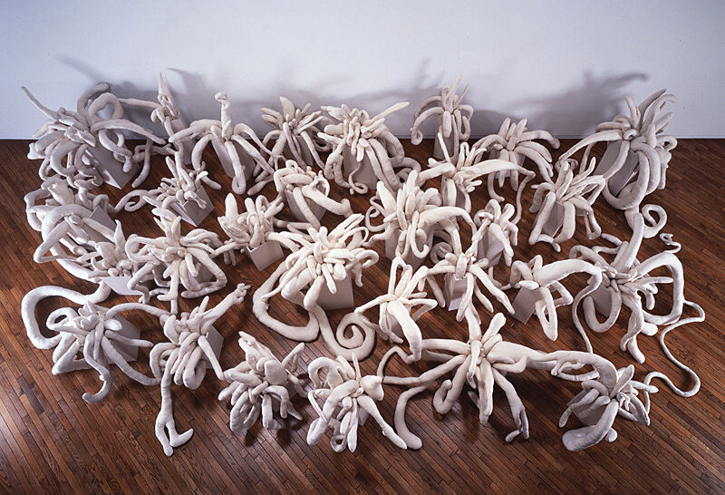 An installation of sculptures that look like anemones.