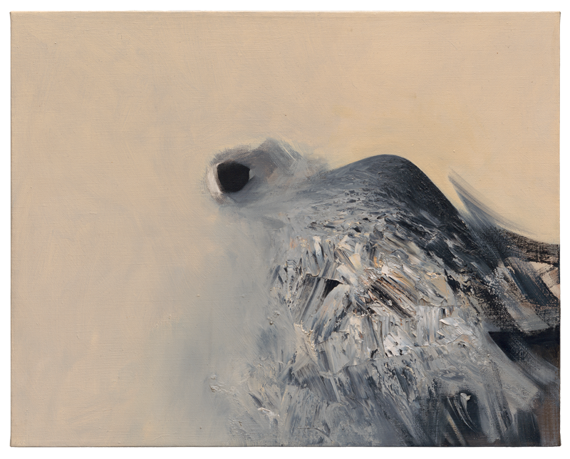 A painting of an abstracted dove figure.