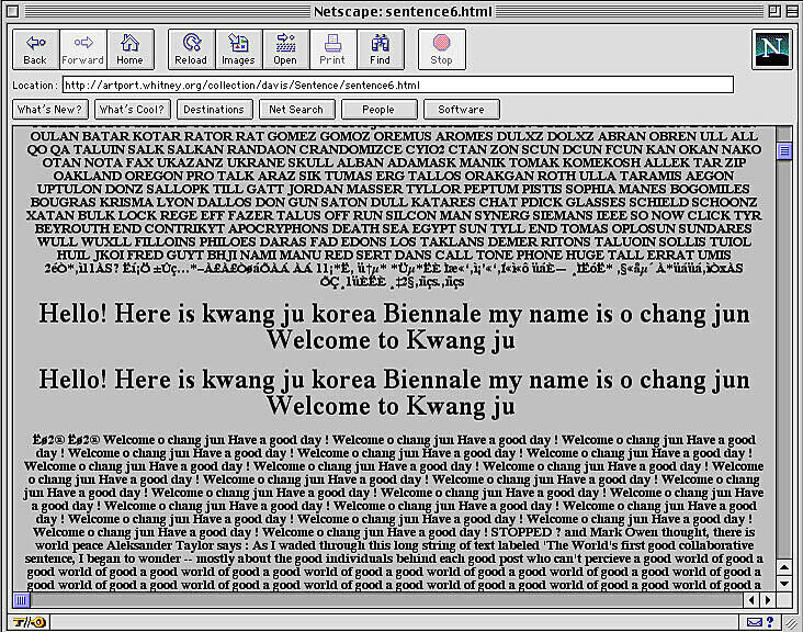 Screenshot of a Netscape browser window displaying a webpage with repetitive text.