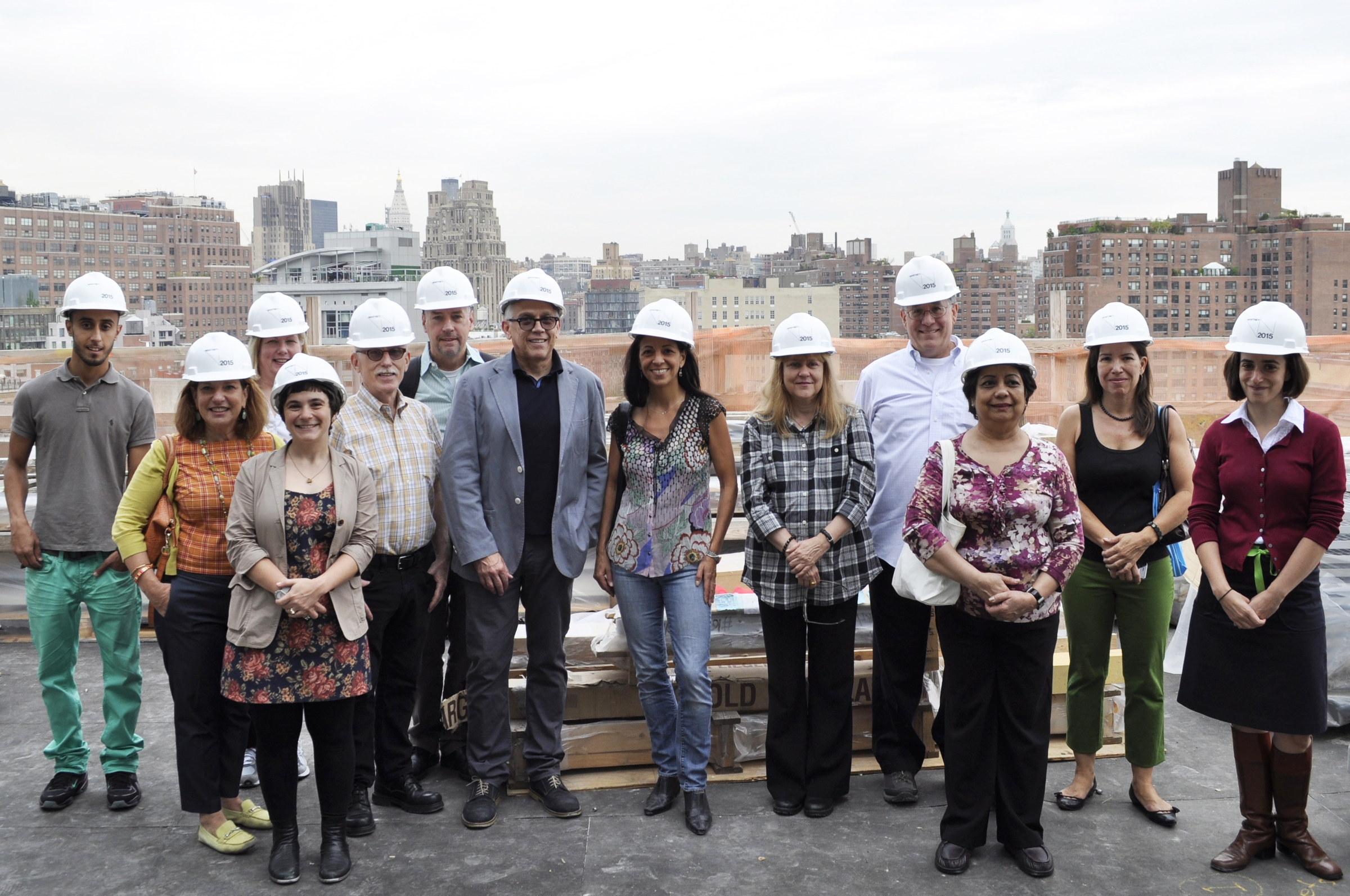 A tour group at the new building