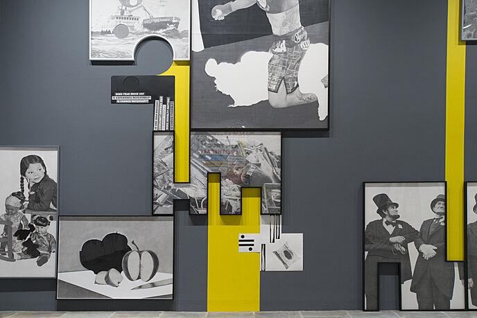 An installation view of artworks on a wall.