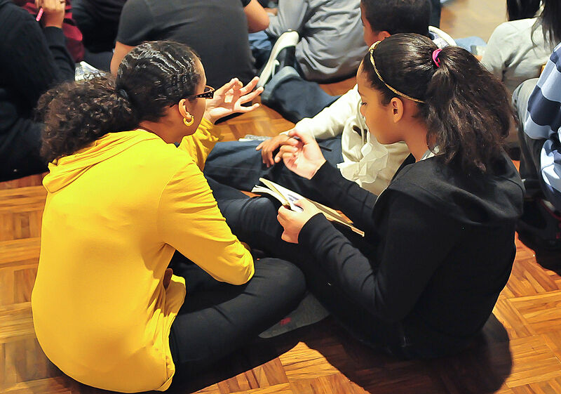 Kids collaborate on a project